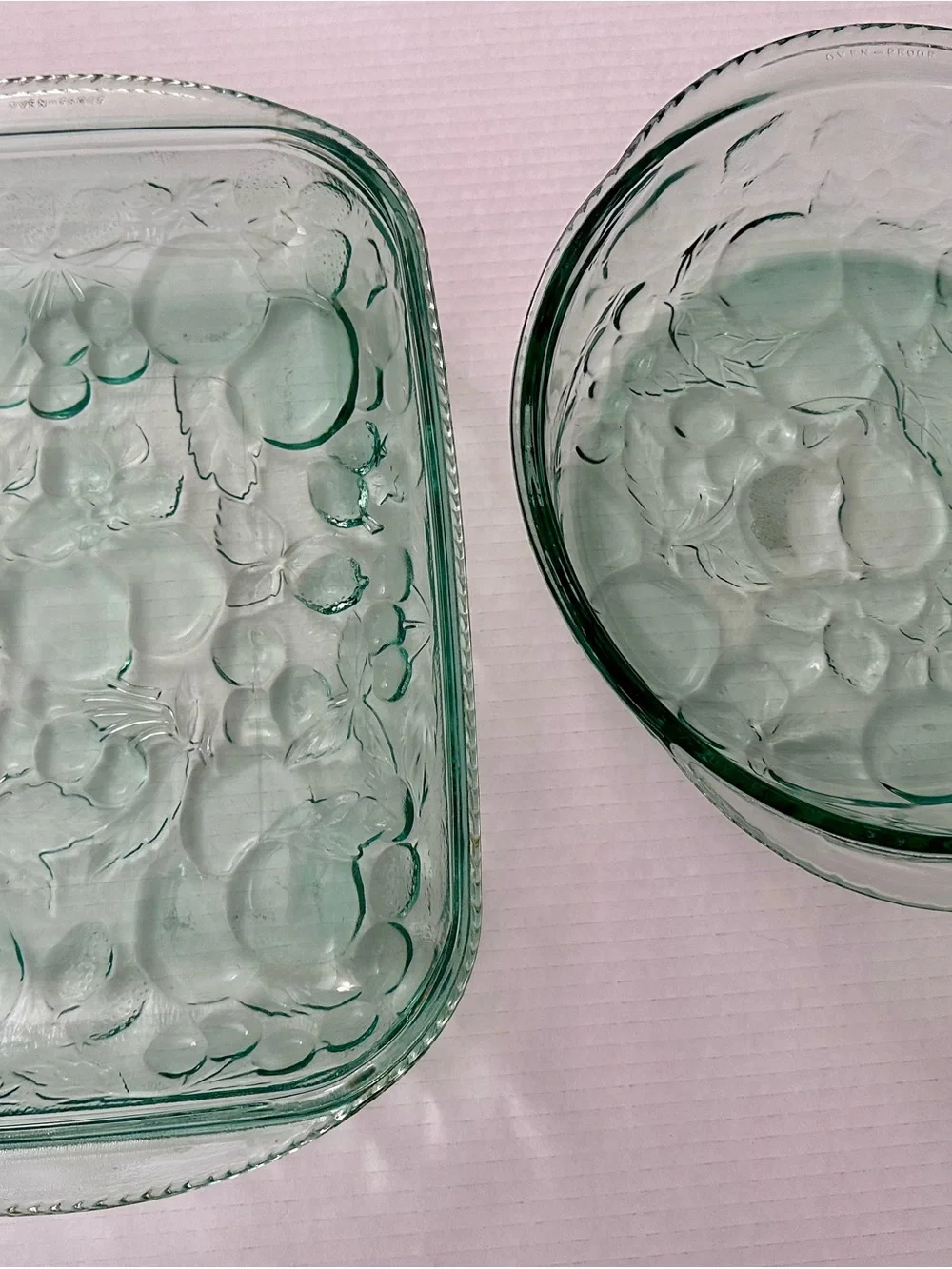 Vintage Libbey Orchard Fruit Spanish Green Glass Bakeware Set
